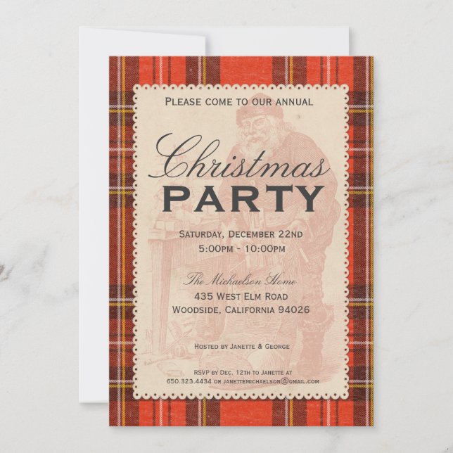 Vintage Tartan Holiday Party Invitation (Front)