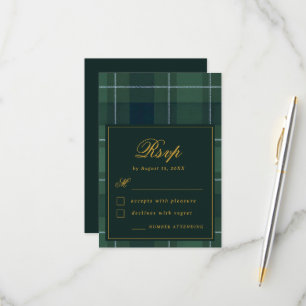 Vintage Tartan Polo Plaid Dark Green Wedding RSVP Card