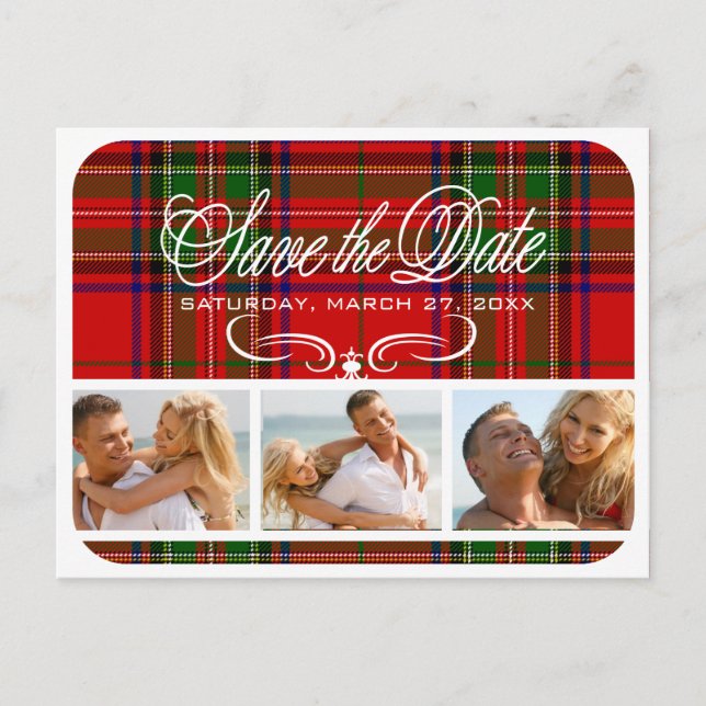 Vintage tartan save the Date Photo Announcement Postcard (Front)