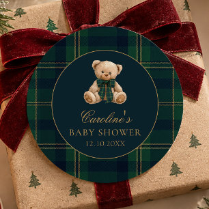 Vintage Tartan Teddy Bear Baby Shower Sticker