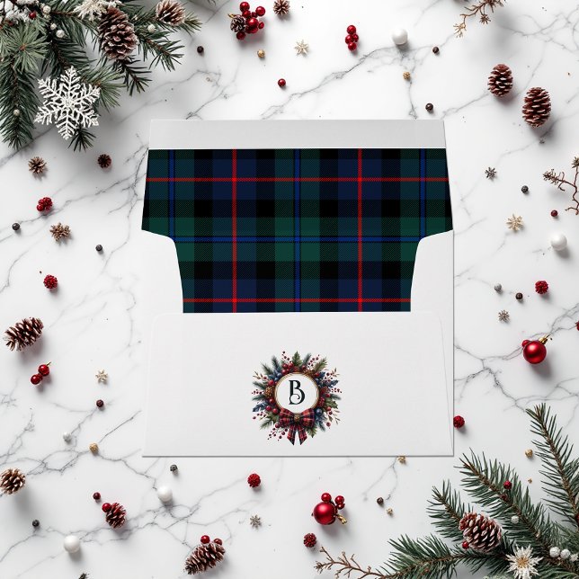Vintage Tartan Wreath Monogram Christmas Envelope (Vintage Tartan Wreath Monogram Christmas Envelope)