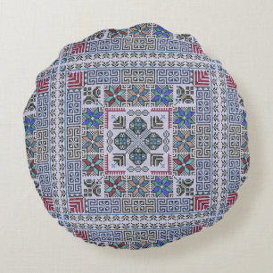 Vintage Tatreez Pattern Round Cushion