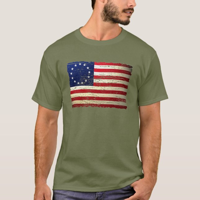 Vintage Tattered Betsy Ross American Flag T-shirt (Front)