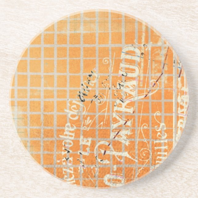 Vintage Tattered French Store Receipt Coaster (Front)