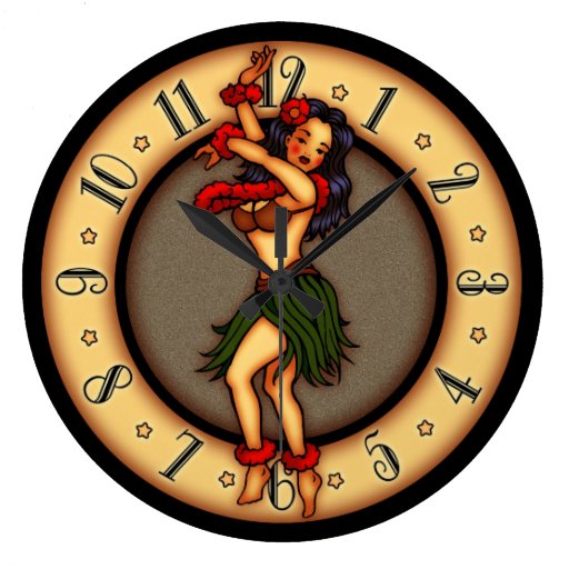 Image of Vintage Tattoo Art Hula Dancer Large Clock