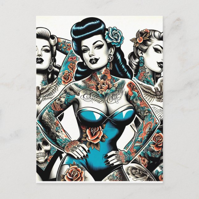 Vintage Tattoo Girls Postcard (Front)