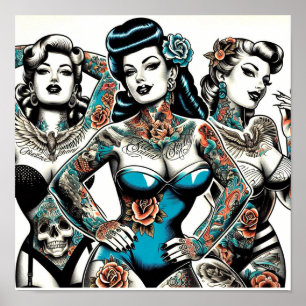 Vintage Tattoo Girls Poster