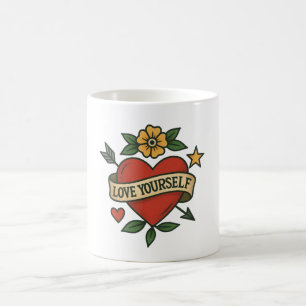 Vintage Tattoo Heart PNG Love Yourself Design Coffee Mug