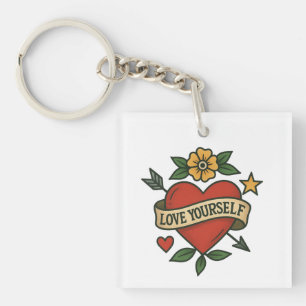 Vintage Tattoo Heart PNG Love Yourself Design Key Ring