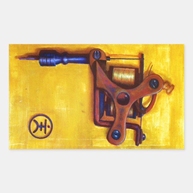 Vintage Tattoo Machine (Yellow) Rectangular Sticker (Front)