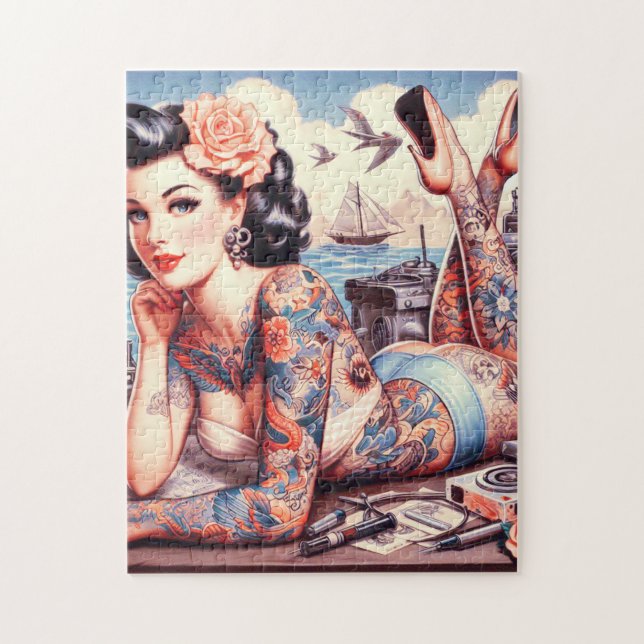 Vintage Tattoo Old School Girl Jigsaw Puzzle (Vertical)