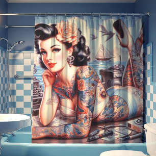 Vintage Tattoo Old School Girl Shower Curtain