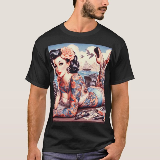 Vintage Tattoo Old School Girl T-Shirt (Front)
