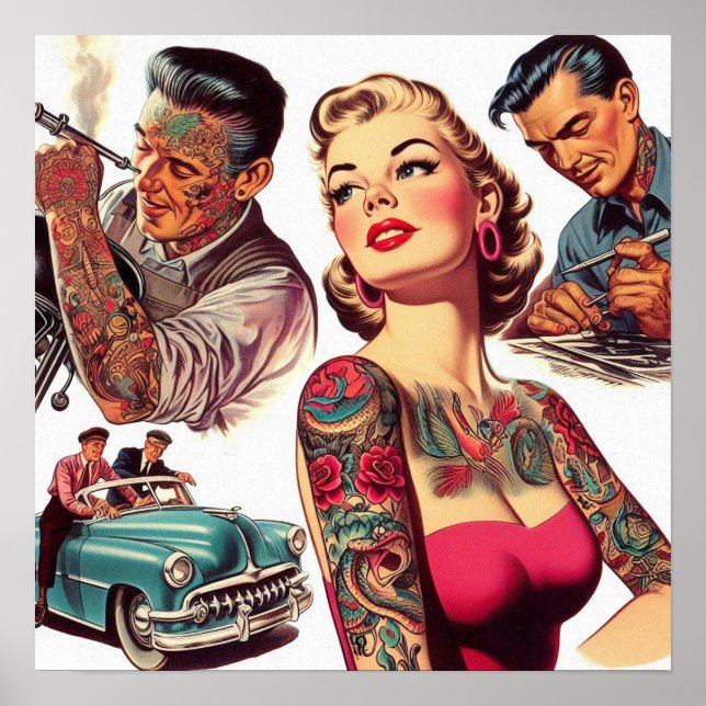 Vintage Tattoo Old School Illustration Poster (Front)