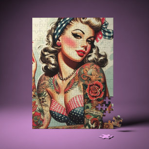 Vintage Tattoo Old School Pin-up Jigsaw Puzzle