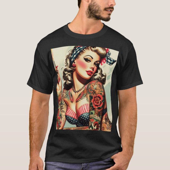Vintage Tattoo Old School Pin-up T-Shirt (Front)