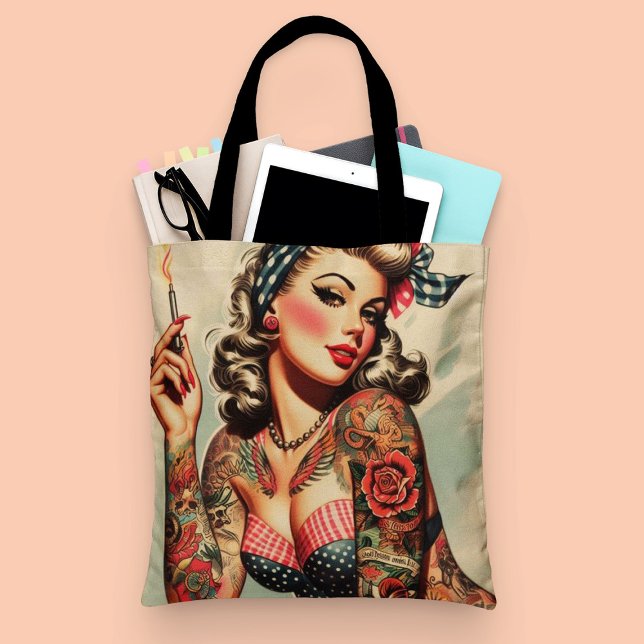 Vintage Tattoo Old School Pin-up Tote Bag (Creator Uploaded)