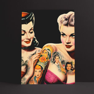 Vintage Tattoo Pin-ups Postcard