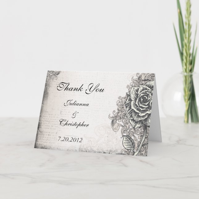 Vintage Tattoo Rose Thank You Wedding Card (Front)