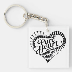 Vintage Tattoo-Style "Pure Heart" Heart Key Ring