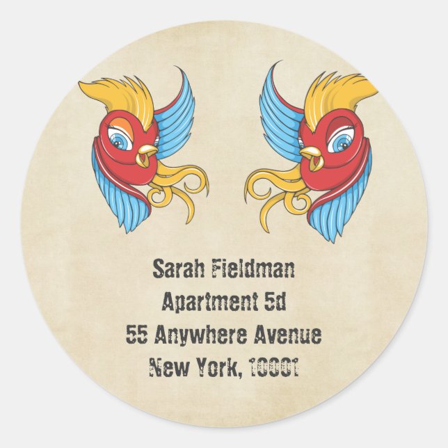 Vintage Tattoo Swallow Name Address Label Sticker (Front)