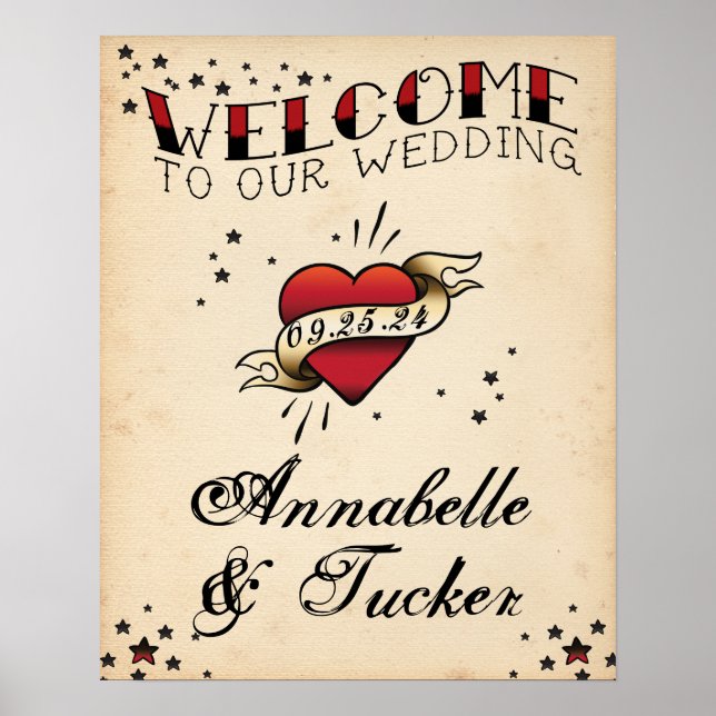 Vintage Tattoo Welcome to Our Wedding Sign (Front)