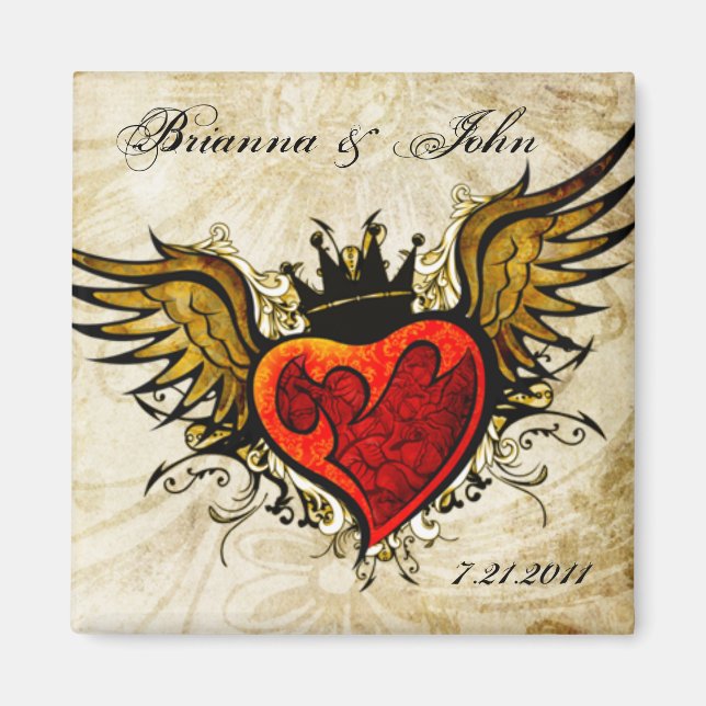 Vintage Tattoo Winged Heart  Personalised Magnet (Front)