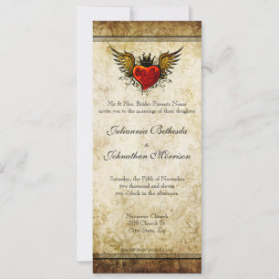Vintage Tattoo Winged Heart Wedding Invitation