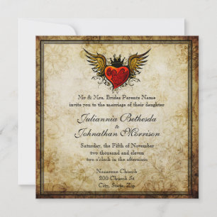 Vintage Tattoo Winged Heart Wedding Invitation