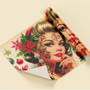 Vintage Tattooed Christmas Girl Wrapping Paper
