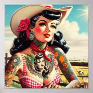 Vintage Tattooed Country Pinup Poster