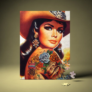 Vintage Tattooed Cowgirl Jigsaw Puzzle