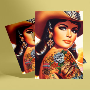Vintage Tattooed Cowgirl Postcard