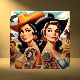 Vintage Tattooed Cowgirls Tile