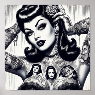 Vintage Tattooed Goth Girl Poster