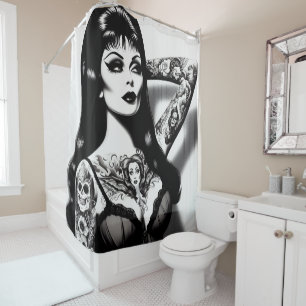 Vintage Tattooed Goth Girl Shower Curtain