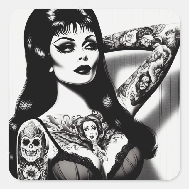 Vintage Tattooed Goth Girl Square Sticker (Front)