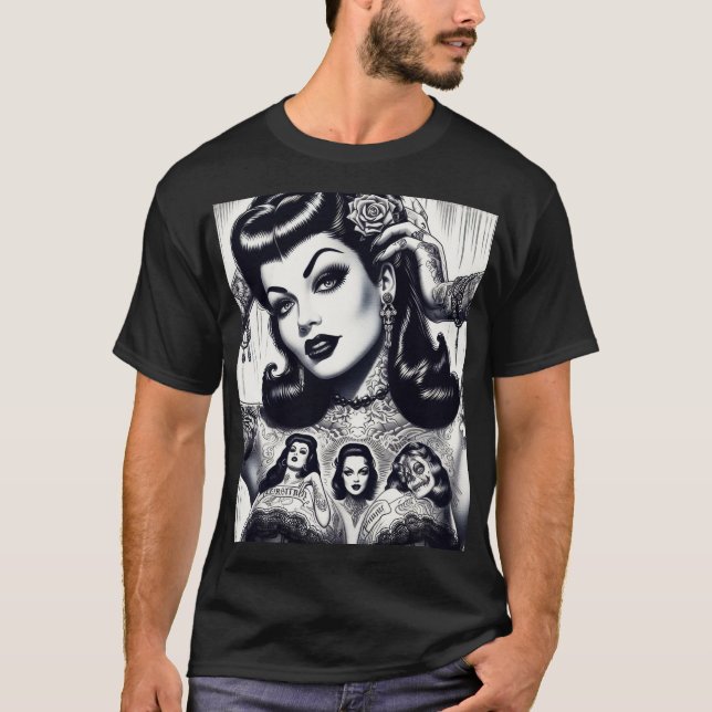 Vintage Tattooed Goth Girl T-Shirt (Front)