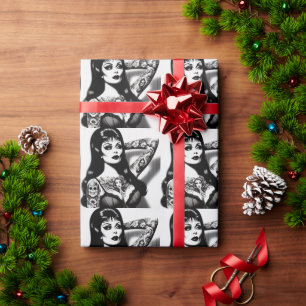 Vintage Tattooed Goth Girl Wrapping Paper