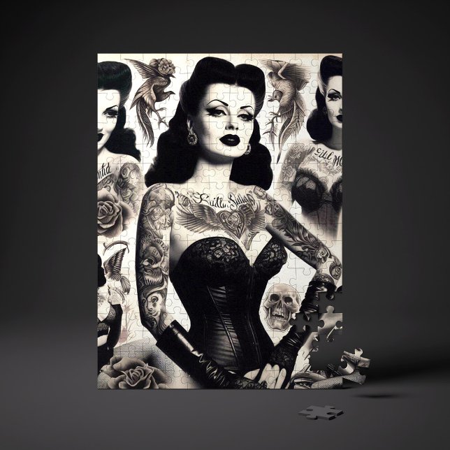 Vintage Tattooed Goth Woman Collage Jigsaw Puzzle (Creator Uploaded)