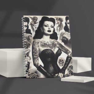 Vintage Tattooed Goth Woman Collage Notebook