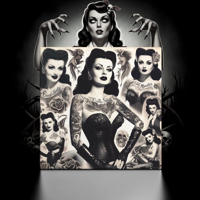 Vintage Tattooed Goth Woman Collage Tile (Creator Uploaded)