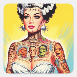 Vintage Tattooed Horror Girl Square Sticker