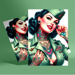 Vintage Tattooed Military Woman Postcard