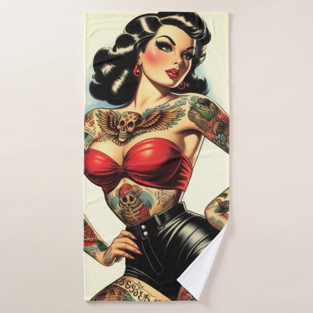 Vintage Tattooed Pin-up Bath Towel (Bath Towel)