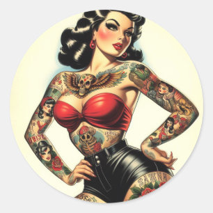 Vintage Tattooed Pin-up Classic Round Sticker