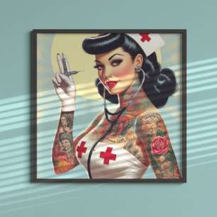 Vintage Tattooed Pin-up Nurse Poster