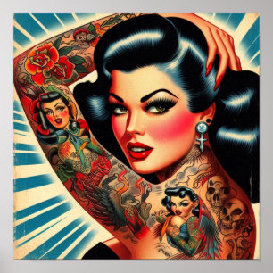 Vintage Tattooed Pin-up Poster