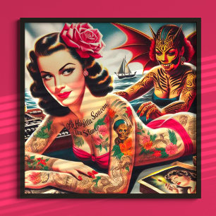 Vintage Tattooed Pin-up Poster