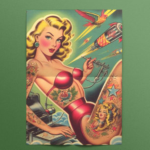 Vintage Tattooed Pin Up Tissue Paper